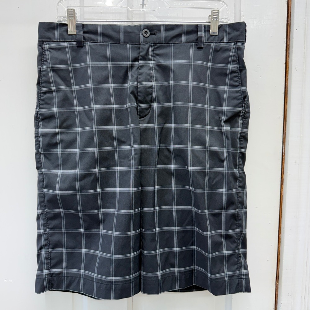 Nike Plaid Golf Performance Shorts Mens 32 Black Grey Dri-FIT Stretch